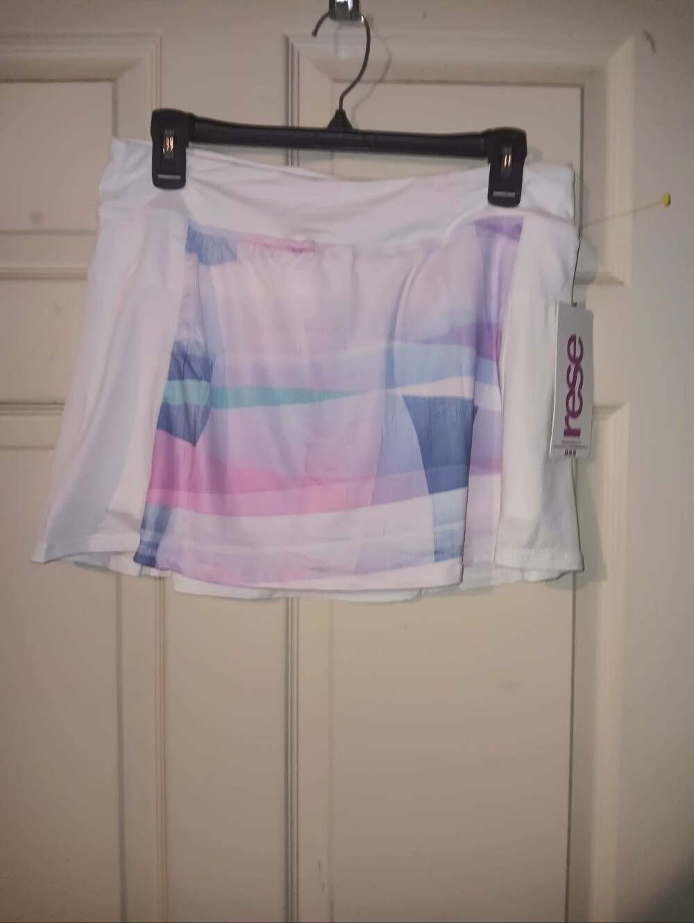 Rese Tennis Skirt W Under Shorts White W Multi Color Graphic Planel Sz L Sporty
